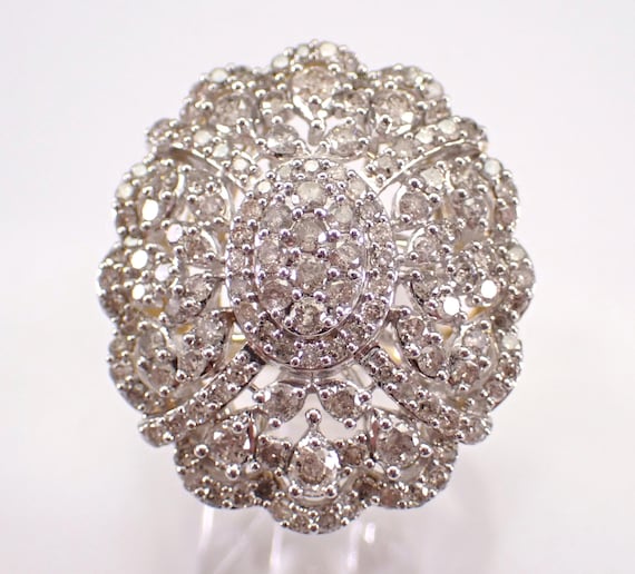 Yellow Gold Diamond Flower Cocktail Ring - Chunky Cluster Anniversary Band - Unique GalaxyGems Fine Jewelry Gift