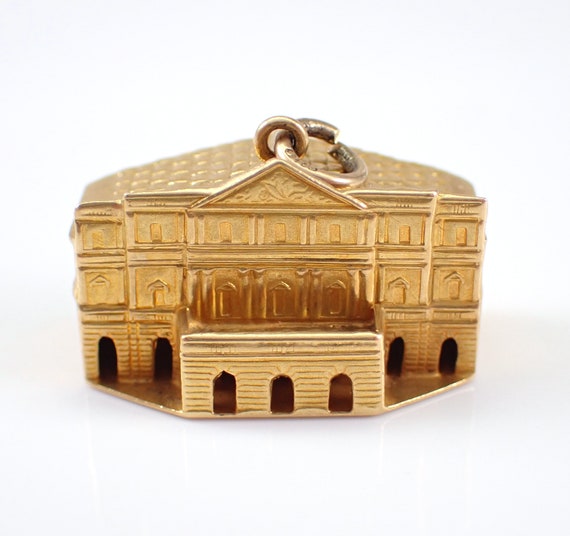 Vintage 18K Yellow Gold Teatro Alla Scala Charm, Unique Opera House Building Pendant, Rare Italian Collectible Jewelry