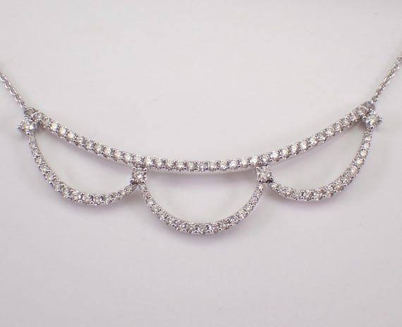 14K White Gold Diamond Curved Bar Necklace: Station Charm Choker Pendant and Chain