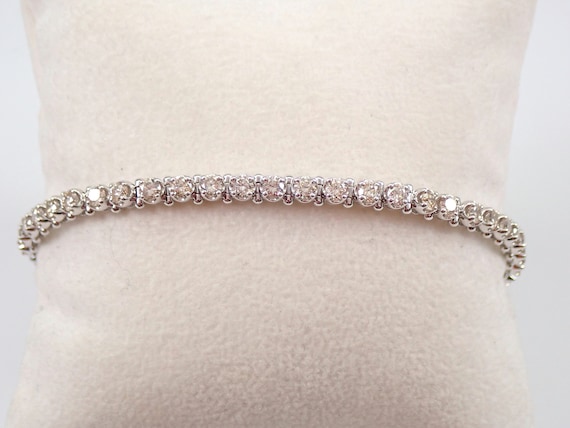 White Gold Diamond Tennis Bracelet - Traditional Prong Set In Line Setting - GalaxyGems Handmade Fine Jewelry Gift