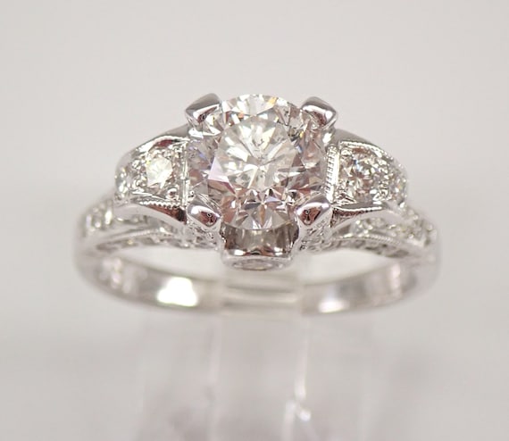 18K White Gold Diamond Engagement Ring - Unique Custom Cathedral Setting - Bridal Promise Jewelry Gift