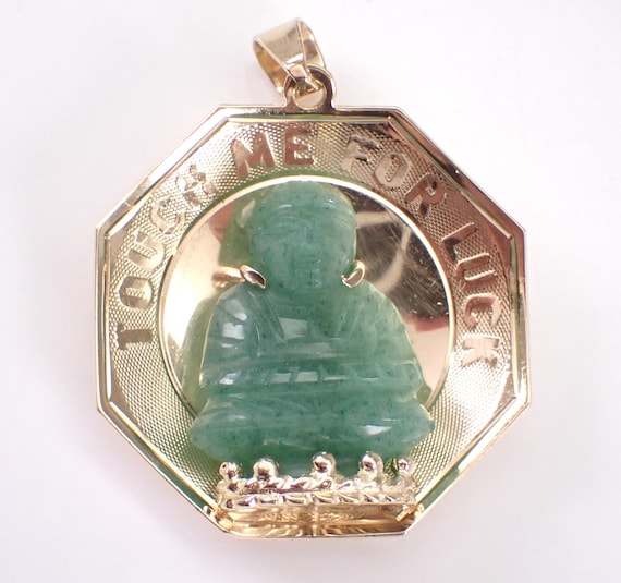 14K Yellow Gold Jade Buddha Charm - Vintage Buddhist Monk Pendant - Symbol of Hindu Faith Prayer Luck