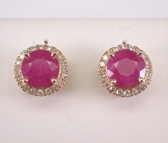 14K Yellow Gold Ruby and Diamond Stud Earrings