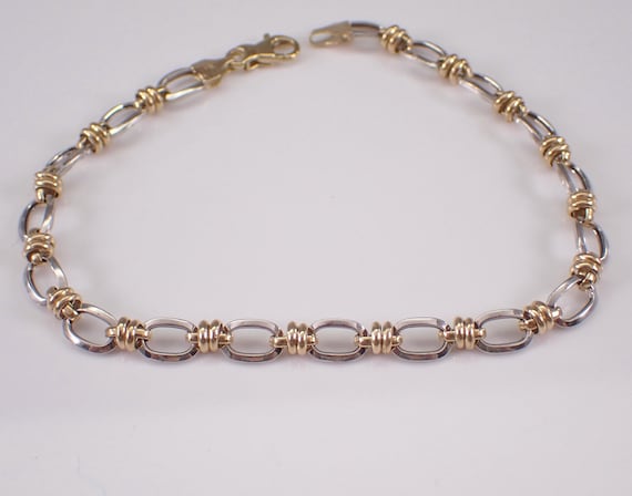 Vintage Estate 14K Gold Bracelet: Unique White and Yellow Two Tone Link
