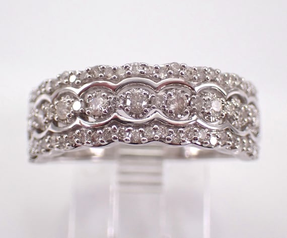 White Gold Diamond Anniversary Ring - Bridal Stackable Wedding Band - GalaxyGems Unique Fine Jewelry Gift