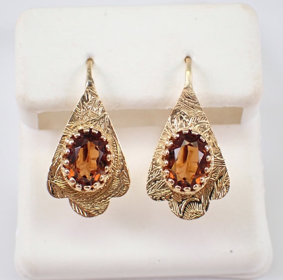 70s Vintage Citrine Earrings - 14k Yellow Gold Fine Jewelry - November Birthstone Gemstone Gift