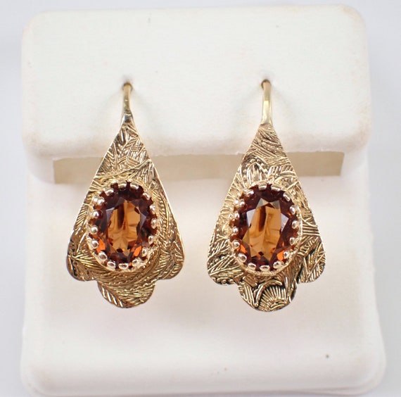 70s Vintage Citrine Earrings - 14k Yellow Gold Fine Jewelry - November Birthstone Gemstone Gift