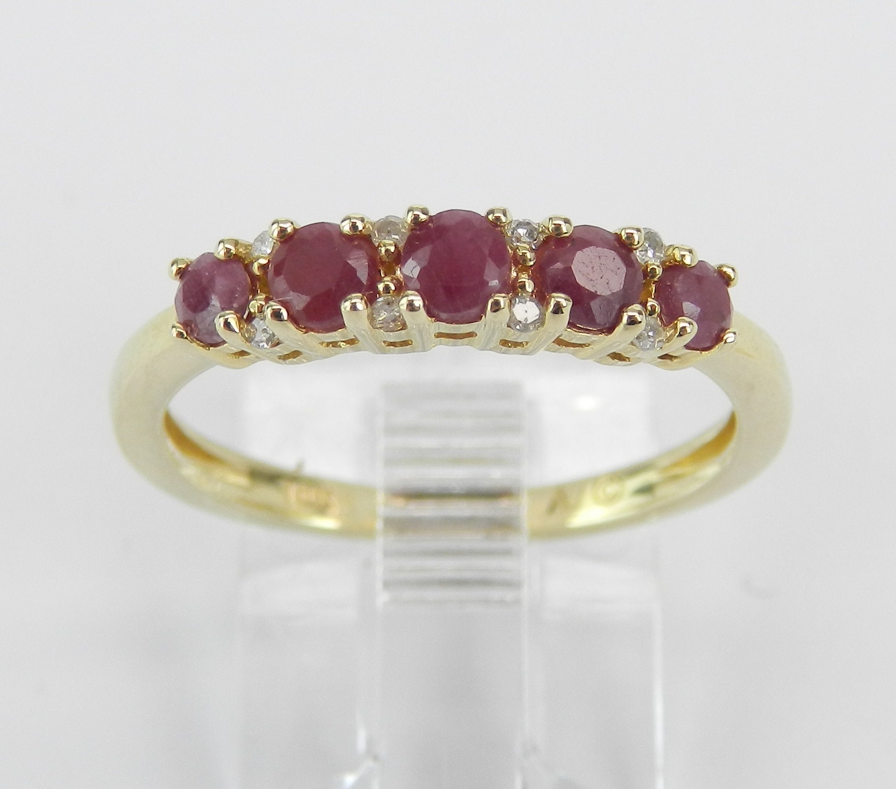 Ruby and Diamond Wedding Ring Anniversary Band Yellow Gold Size 7 ...