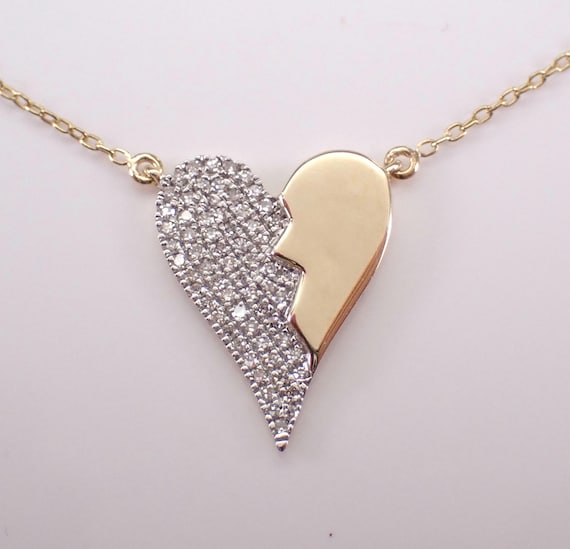 Diamond Heart Pendant and Chain - Yellow Gold Station Charm Necklace - Unique Dainty Choker Drop