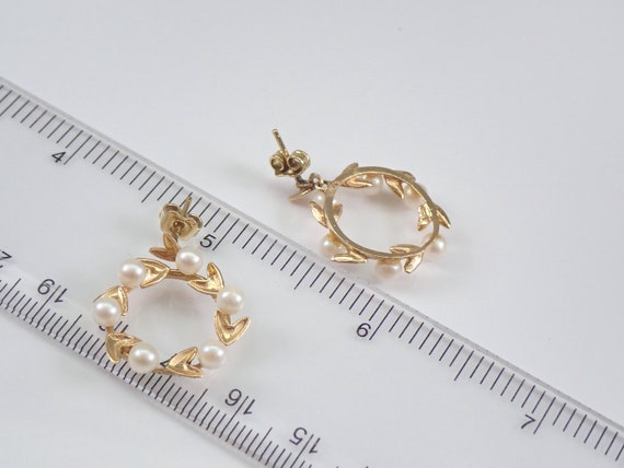 Vintage Pearl Dangle Earrings - Solid 14K Yellow … - image 5