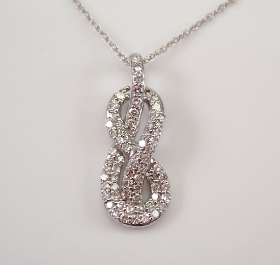 White Gold Diamond Cluster Love Knot Pendant Chain 18" Wedding Necklace Gift