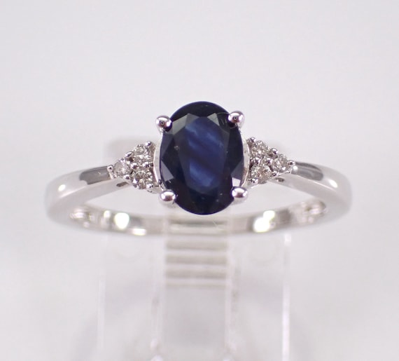 14K White Gold Sapphire Engagement Ring - Dainty Diamond Promise Band - September Gemstone Fine Jewelry Gift
