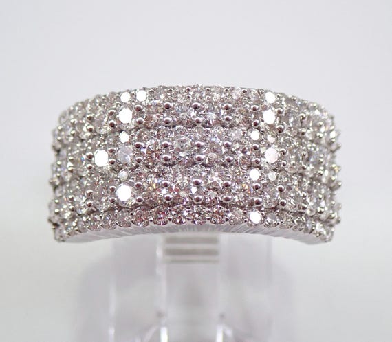 14K White Gold Diamond Wedding Ring - Multi Row Wide Anniversary Band - Bridal Fine Jewelry Gift