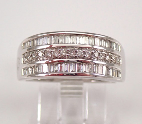 1/2 ct Diamond Multi Row Wide Wedding Ring, 10k White Gold Anniversary Band Size 6.75