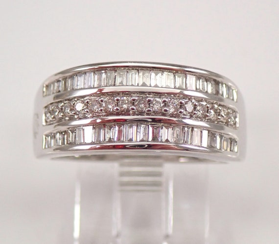 White Gold Diamond Wedding Ring, Multi Row Anniversary Band, Stackable Bridal Fine Jewelry Gift