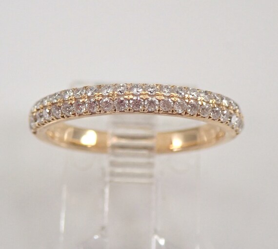 Pave Set Diamond Wedding Ring - Yellow Gold Stackable Anniversary Band - GalaxyGems Bridal Fine Jewelry Gift