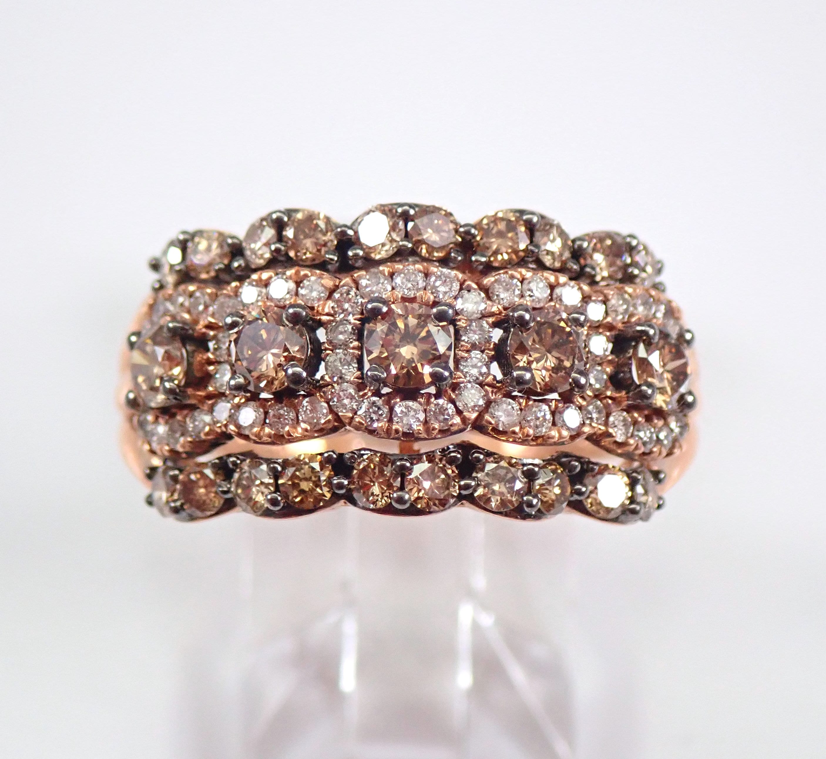 Chocolate Color Diamond Anniversary Ring Rose Gold Halo