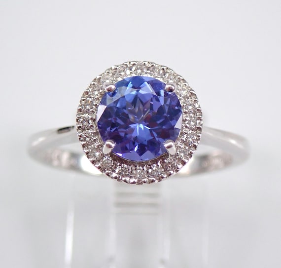 Tanzanite and Diamond Engagement Ring - 14K White Gold Bridal Anniversary Band - Purple Birthstone Fine Jewelry Gift
