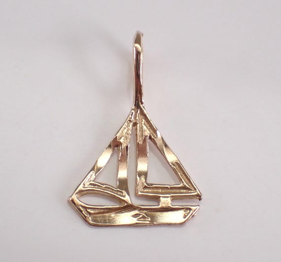 Vintage 14K Yellow Gold Sailboat Charm, Dainty Sail Ship Boat Pendant for Necklace or Bracelet