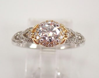 Two Tone Diamond Engagement Ring - 14k Gold Halo Bridal Setting - Unique GalaxyGems Jewelry Gift