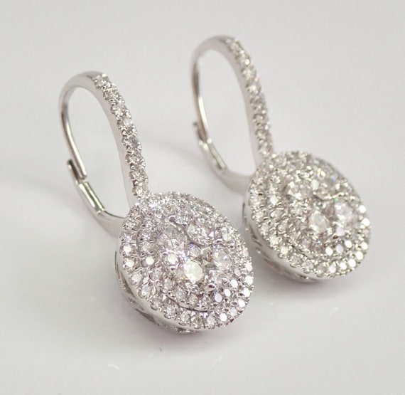 Large Diamond Cluster Earrings 18K White Gold Fine Jewelry 2 Ct