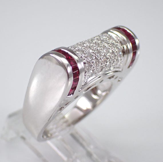 18K White Gold Ruby and Diamond Ring, Gemstone Cl… - image 2