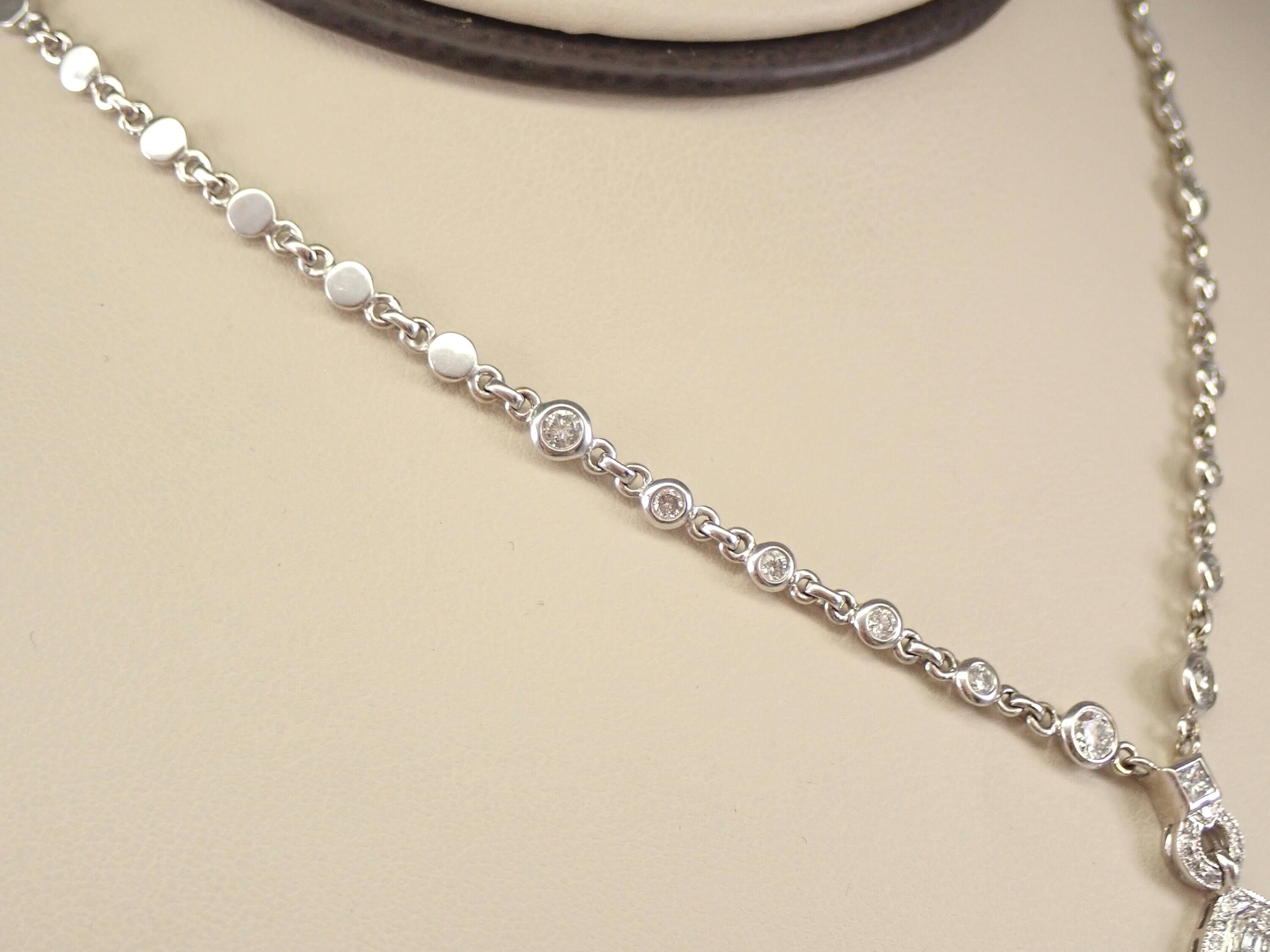 Davis Diamond Tennis Necklace with Removable Pink Sapphire Oval Lariat 4.90 ctw 14K White Gold