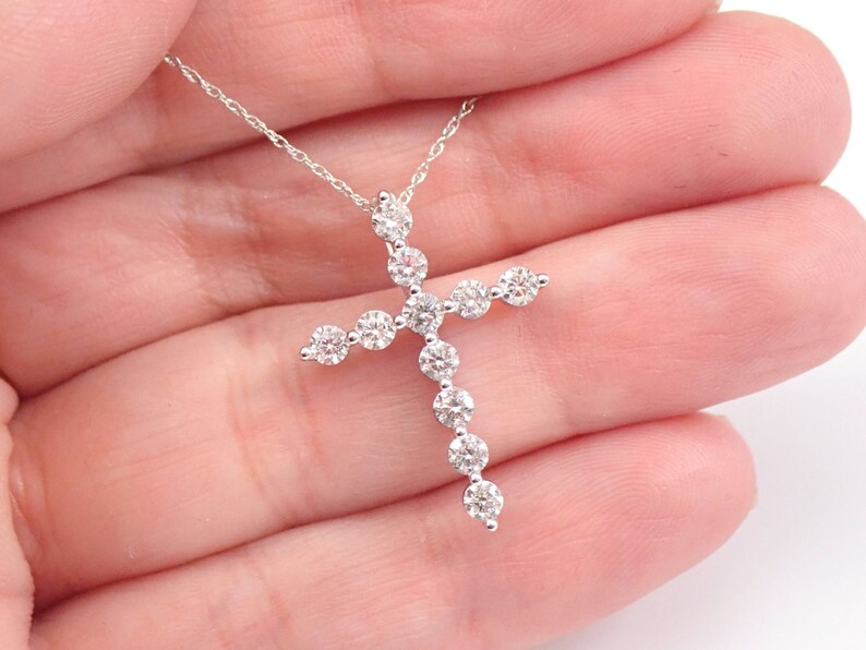 1ct Diamond Cross Necklace White Gold Religious Charm Pendant GalaxyGems Fine Jewelry Gift image 5