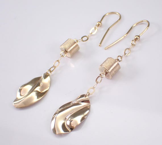 Vintage 14K Yellow Gold Dangle Earrings, Unique Estate GalaxyGems Fine Jewelry Gift