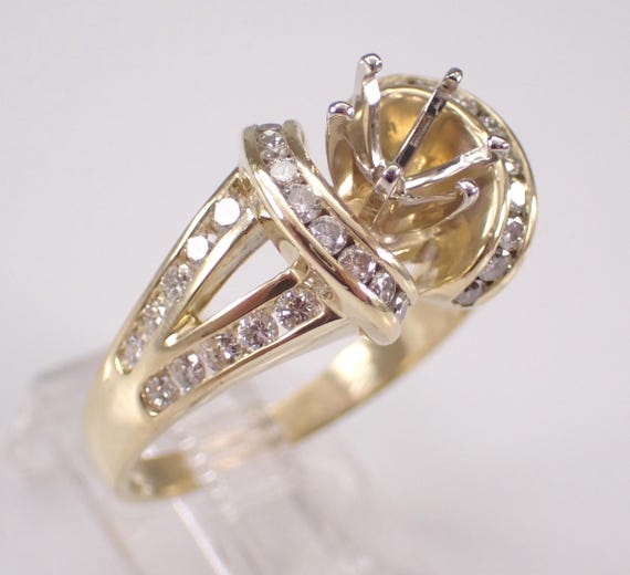 18K Yellow Gold Diamond Engagement Ring Setting: Estate Vintage Semi Mount