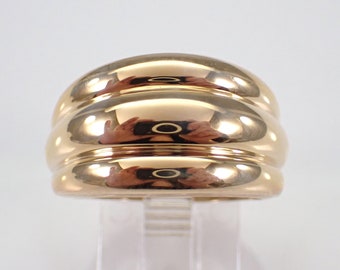 Vintage Yellow Gold Multi Row Dome Ring, Wide Right Hand Estate Band, Unique Fine Jewelry Gift