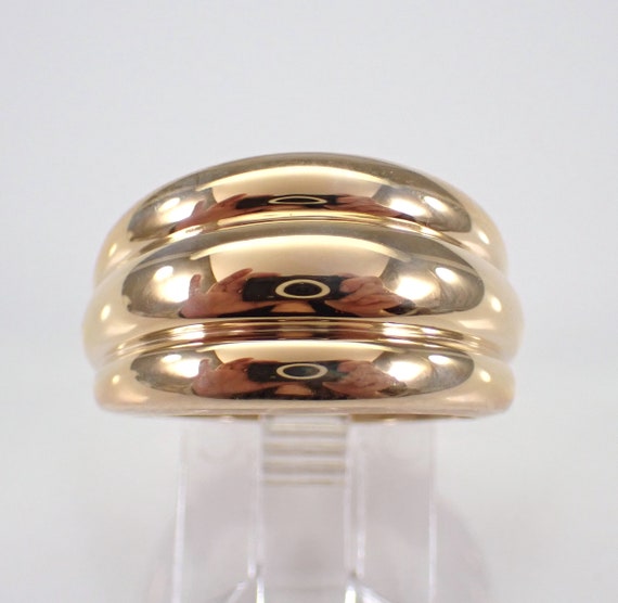 Vintage Yellow Gold Multi Row Dome Ring, Wide Right Hand Estate Band, Unique Fine Jewelry Gift