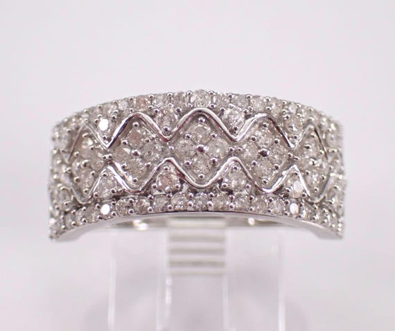 White Gold Diamond Wedding Ring: Wide Stackable Anniversary Band