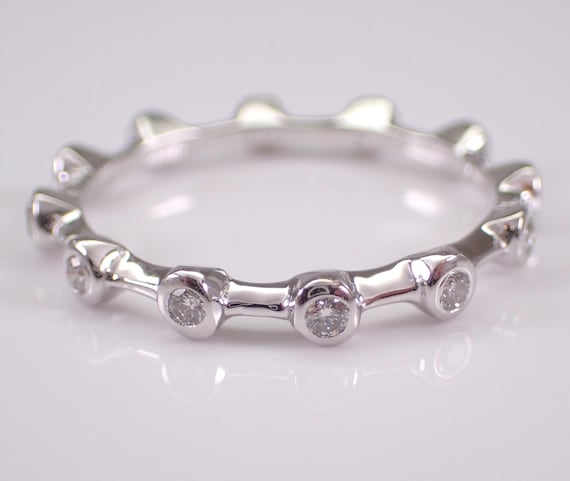 Estate 18K White Gold Diamond Wedding Ring - Dainty Stackable HIDALGO Anniversary Band - Thin Bridal Fine Jewelry Gift