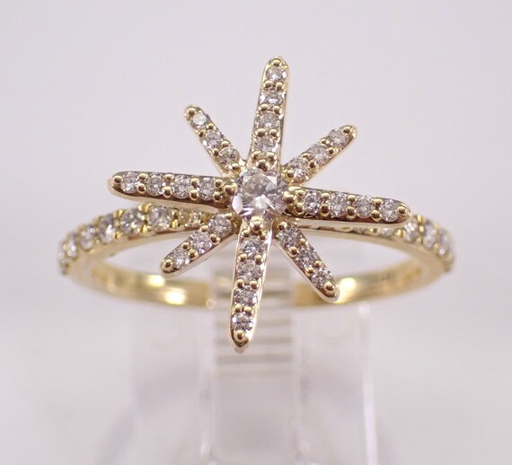Yellow Gold Diamond STAR Ring - Wedding Anniversary Fine Jewelry - Unique Engagement Promise Gift