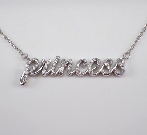 Genuine Diamond Princess Necklace - Solid White Gold Station Name Pendant - Unique Birthday Gift for Daughter