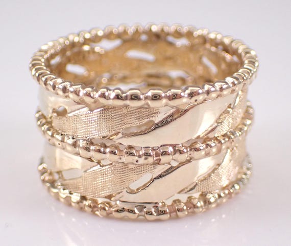 Vintage 14k Yellow Gold Wedding Ring: Antique Anniversary Cigar Band