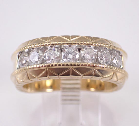Mens Diamond Wedding Ring - Yellow Gold Anniversary Band - Chunky Bridal Fine Jewelry Gift
