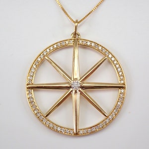 Hemelse diamanten halsketting - geelgouden poolster hanger en ketting - grote bedel kompasroos atlassymbool