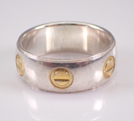 Vintage Sterling Silver Wedding Band, Estate Two Toned Stackable Anniversary Ring