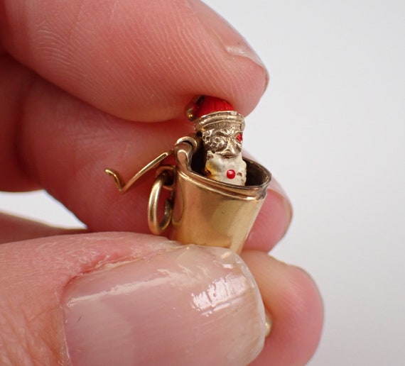 Vintage 14K Yellow Gold Santa Claus in a Boot Charm, Unique Peek-A-Boo Jack in the Box Pendant, Christmas Jewelry for Necklace or Bracelet