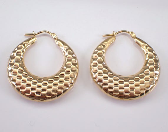 Vintage 14K Yellow Gold Hoop Earrings, Estate Chunky Gypsy Hoops, GalaxyGems Textured Fine Jewelry Gifts