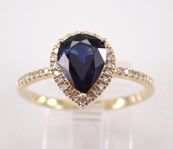 Sapphire and Diamond Engagement Ring, Dainty Yellow Gold Halo Setting, September Birthstone Jewelry Gift