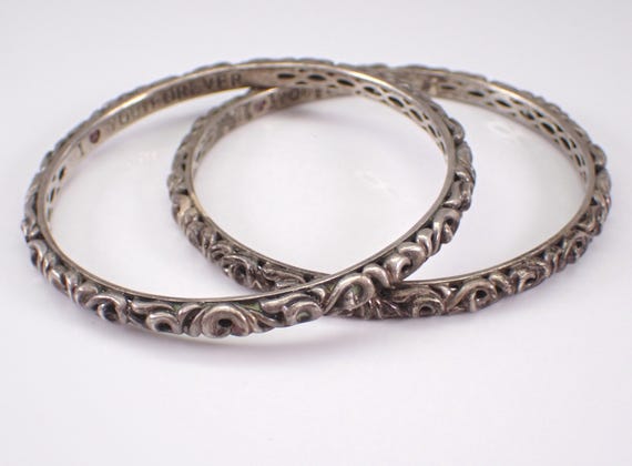 Vintage Sterling Silver Bangle Bracelet - Set of 2 Charles Krypell Stackable Cuff