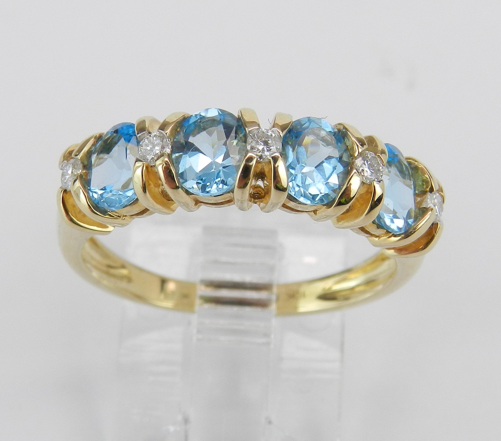 Yellow Gold Diamond and Blue Topaz Wedding Ring Anniversary Band Size 7