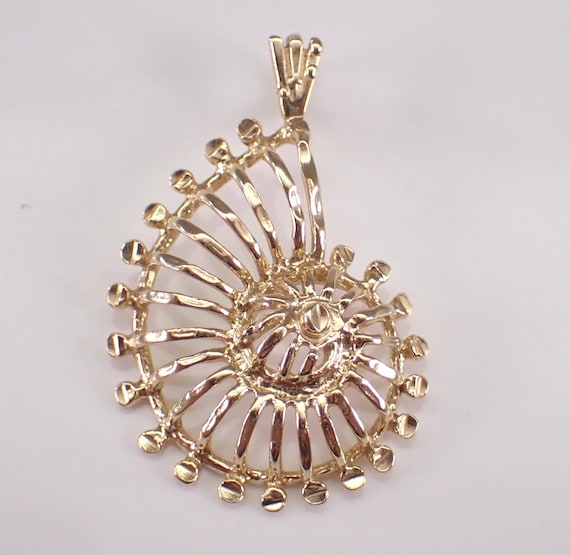 Vintage 14K Yellow Gold Seashell Charm Pendant - Estate Dainty Sea Life Nautilus Conch Shell Drop for Necklace or Bracelet