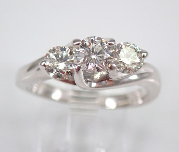 14K White Gold 1.04 ct Three Stone Diamond Engagement Ring Size 7.25 FREE SIZING