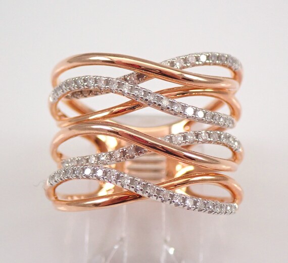 Rose Gold Diamond Anniversary Ring Multi Row Crossover Wedding Etsy