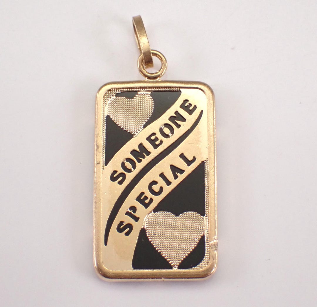 Vintage Someone Special Heart Charm Pendant, 14K Yellow Gold Onyx Drop ...