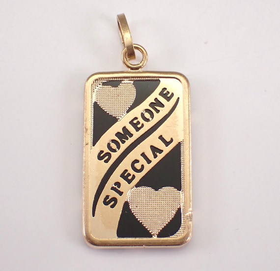 Vintage Someone Special Heart Charm Pendant, 14K Yellow Gold Onyx Drop for Bracelet or Necklace